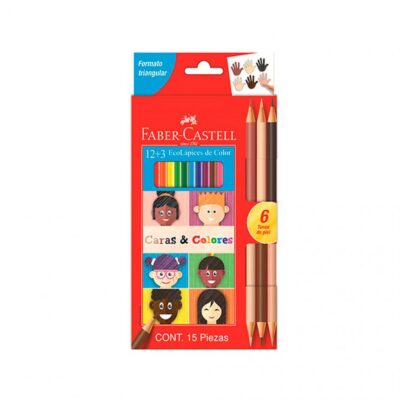 Lápices de colores x12 + 3 bicolor "Caras y Colores" - FABER CASTELL