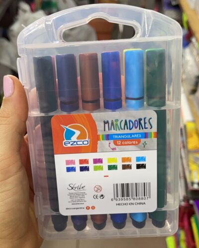 12 Marcadores triangulares en valija x12 - EZCO