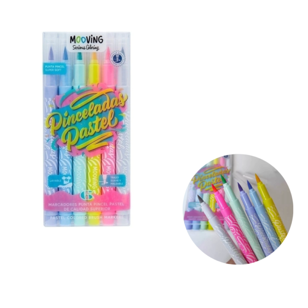 Marcadores punta pincel pastel x6 - MOOVING