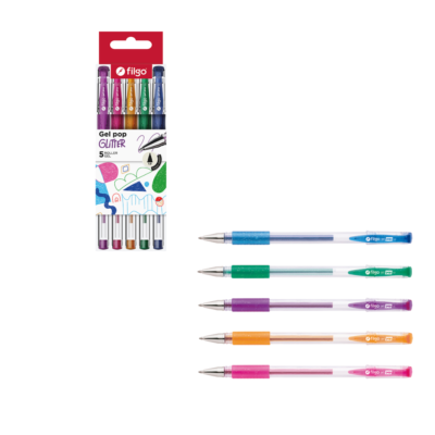 Bolígrafo roller gel pop glitter x5 colores - FILGO