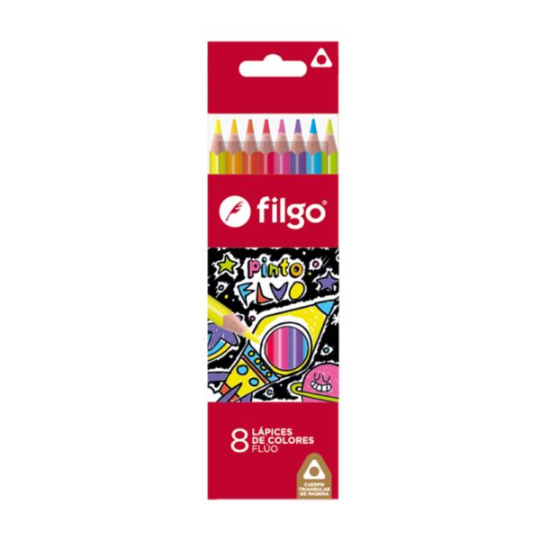 Lapices de colores largos "Pinto FLUO" x8 - FILGO