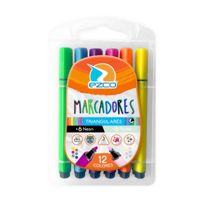 Marcadores triangulares en valija 6 NEON + 6 PASTEL - EZCO