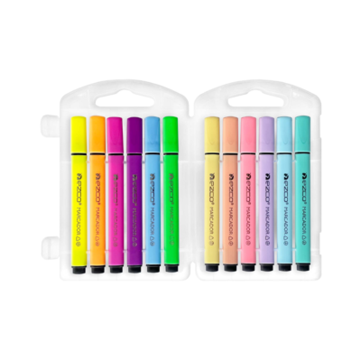 Marcadores triangulares en valija 6 NEON + 6 PASTEL - EZCO