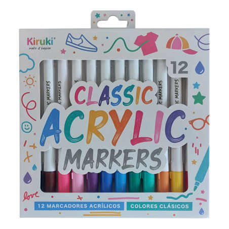 Marcadores Acrílicos col.clásicos x12 KIRUKI