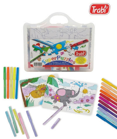 Valija con rompecabezas para colorear
